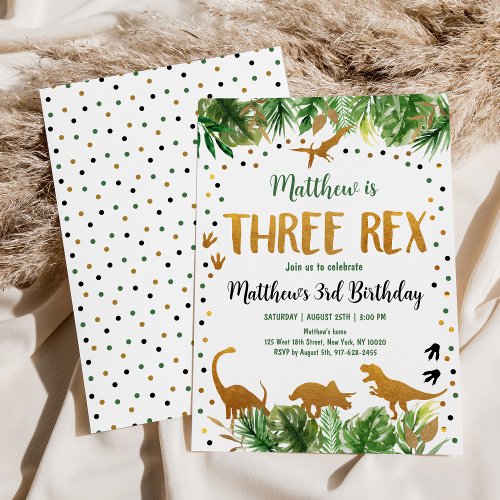 Three Rex Dinosaur Birthday Invitation
