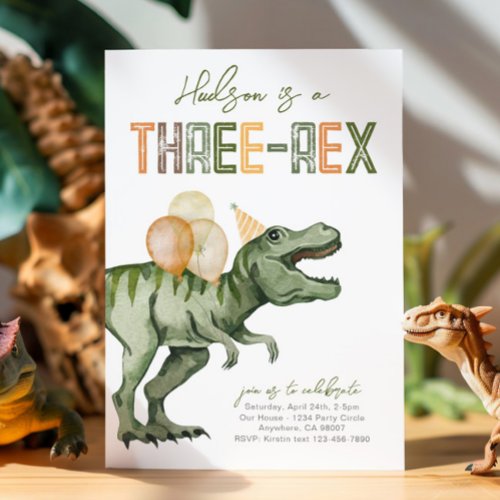 Three_Rex Dinosaur Birthday Invitation