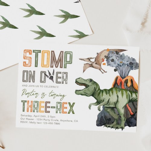 Three_Rex Dinosaur Birthday Invitation
