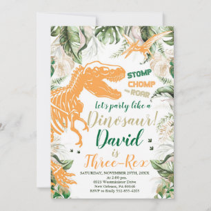 Three-Rex Dinosaur Birthday invitation, Dino T-Rex Invitation