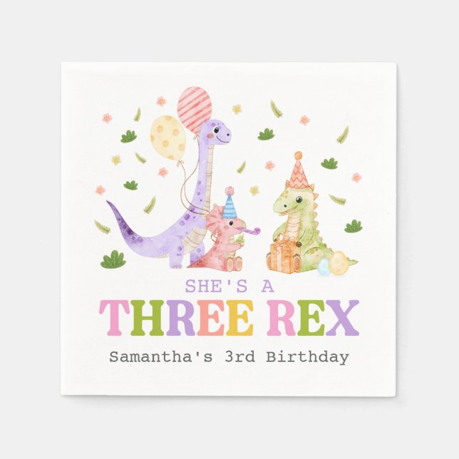Three Rex Dinosaur Birthday Napkins (Front)