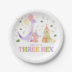 Three Rex Dinosaur Birthday Paper Plates