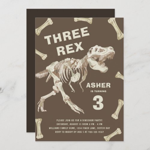 Three Rex Dinosaur Birthday Party Invitation