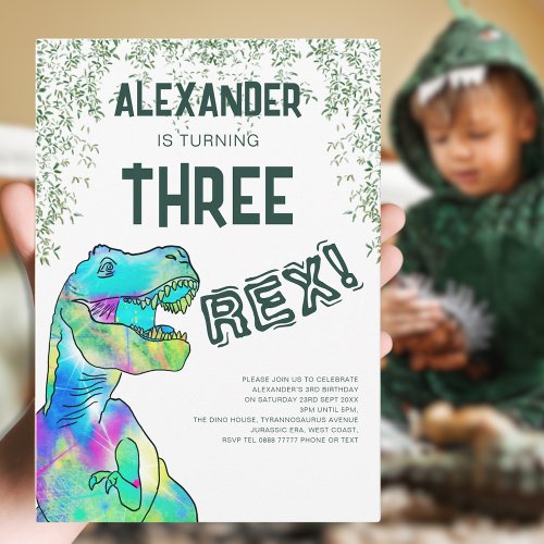 Three Rex Dinosaur Birthday Party Invitation