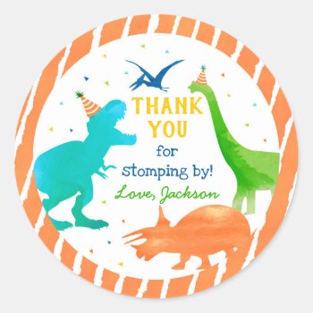 Three Rex Dinosaur Birthday Thank You Stickers by SugarPlumPaperie at Zazzle