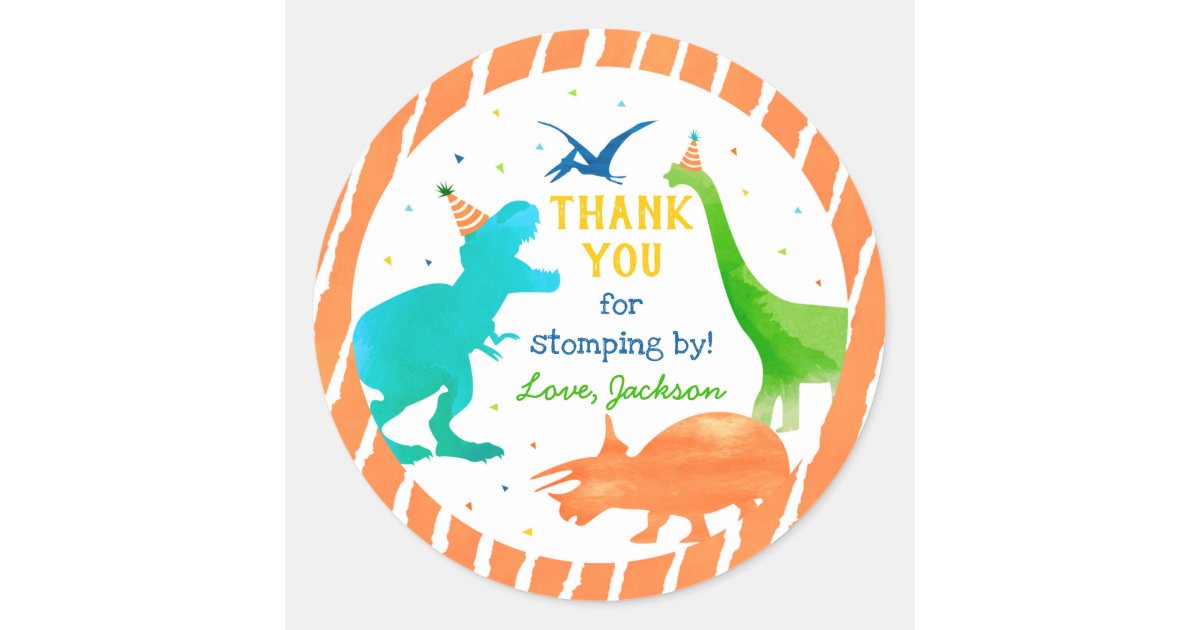 Jurassic World, Dinosaur Birthday Thank You Classic Round Sticker, Zazzle
