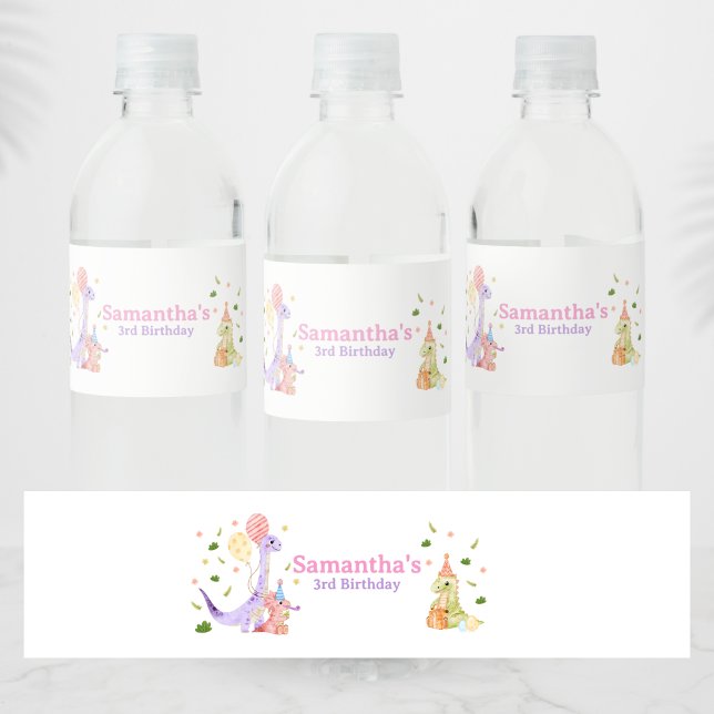 Three Rex Dinosaur Birthday Water Bottle Label (Dinosaur 3rd Birthday Welcome SIgn)