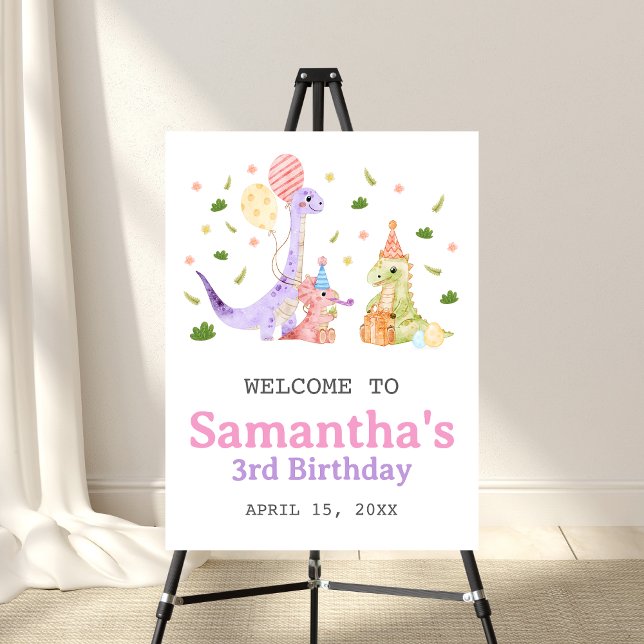 Three Rex Dinosaur Birthday Welcome Sign (Dinosaur 3rd Birthday Welcome Sign)
