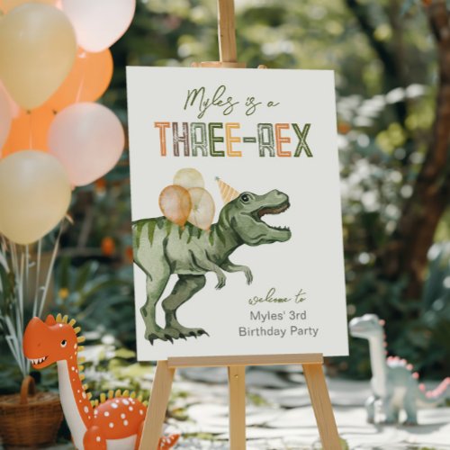 Three_Rex Dinosaur Birthday Welcome Sign
