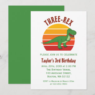 Three Rex Dinosaur Fun Gender Neutral 3rd Birthday Invitation