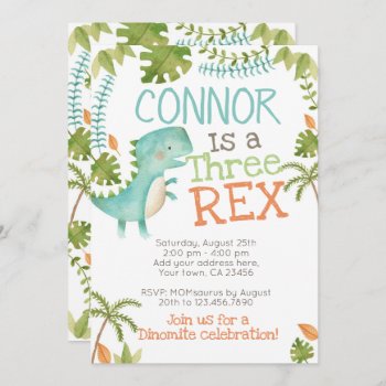 Three Rex Dinosaur Invitation by PrinterFairy at Zazzle