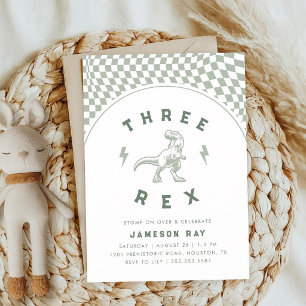 Three-Rex Dinosaur Roar Boy Green Birthday Invitation