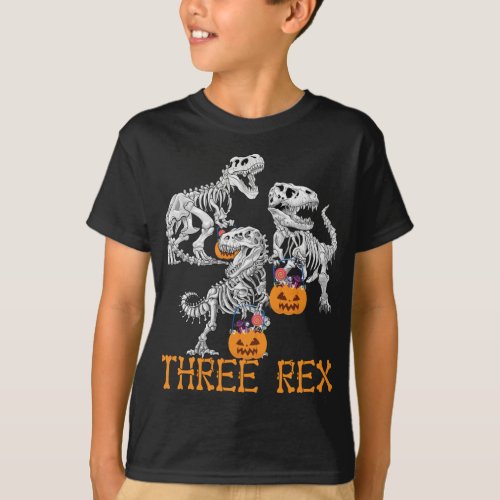 Three Rex Dinosaur Skeleton 3 Year Old Halloween T_Shirt