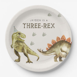 Three-Rex Dinosaur T-rex 3rd Birthday Paper Plates