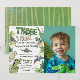 Three Rex Dinosaur Themed Invitation