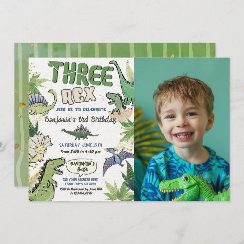 Three Rex Dinosaur Themed Invitation