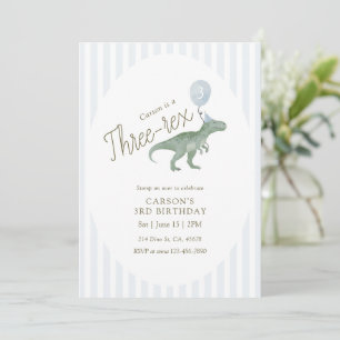 Three Rex Dinosaur Third Birthday Invitation