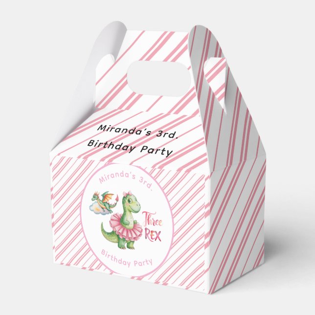 Three Rex Girl Birthday Party Favor Boxes (Front Side)