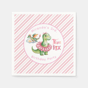 Three Rex Girl Birthday Party Napkins