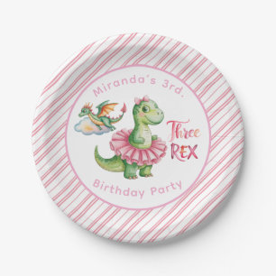 Three Rex Girl Birthday Party Paper Plates