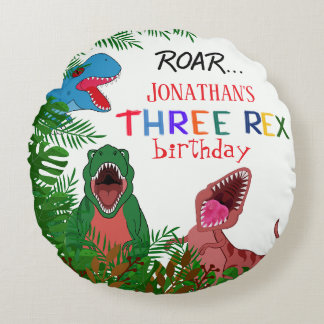 Three Rex Kid's 3rd Birthday Jurasic Round Pillow