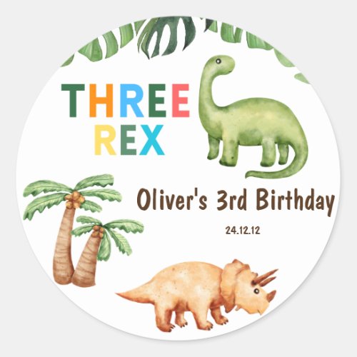 Three Rex kids birthday party Classic Round Sticker