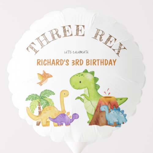 Three Rex Kids Dinosaur 3rd Birthday Party Balloon