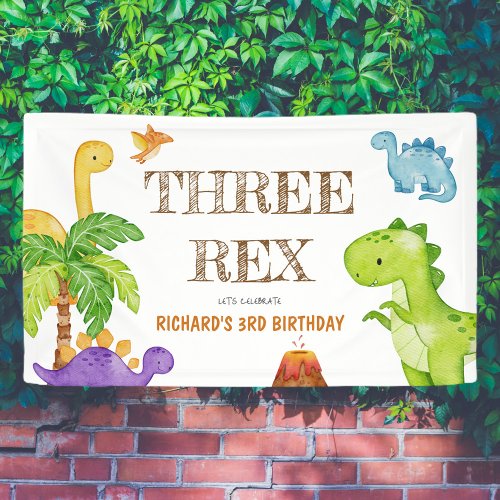 Three Rex Kids Dinosaur 3rd Birthday Party Banner