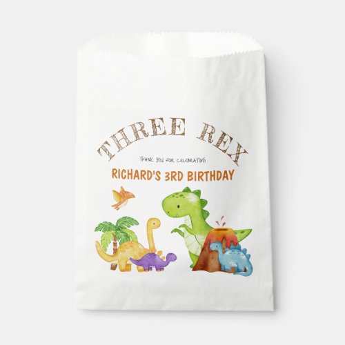 Three Rex Kids Dinosaur 3rd Birthday Party Favor Bag