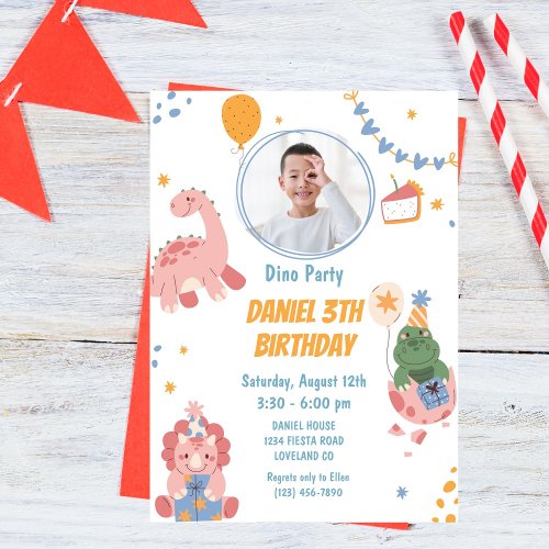 Three Rex Kids Dinosaur 3rd Birthday Party Invitation