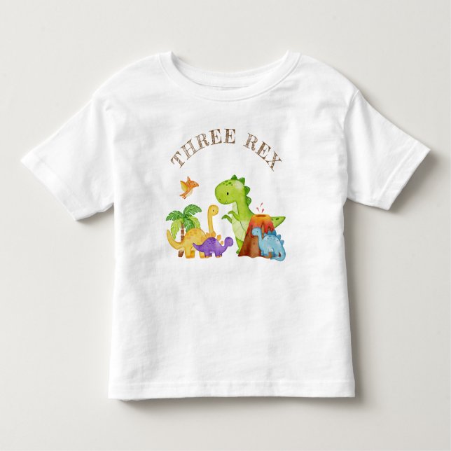 Three Rex Kids Dinosaur 3rd Birthday Party Toddler T-shirt (Front)