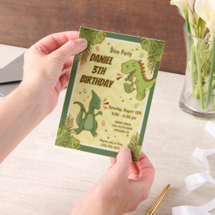 Three Rex Kids Dinosaur 3rd Birthday Party Vellum Invitations