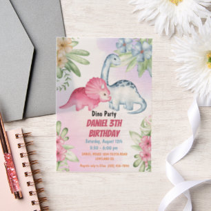 Three Rex Kids Dinosaur 3rd Birthday Party Vellum Invitations