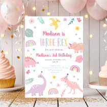 Three Rex Pink Boho Dinosaur Birthday Invitation