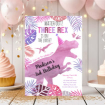 Three Rex Pink Purple Girl Dinosaur Birthday Invitation