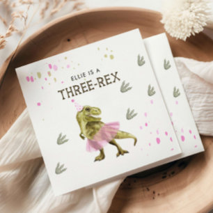 Three Rex & Pink Tutu Dinosaur Birthday Party Napkins