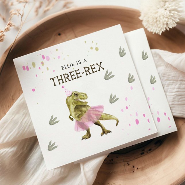 Three Rex & Pink Tutu Dinosaur Birthday Party Napkins (Creator Uploaded)