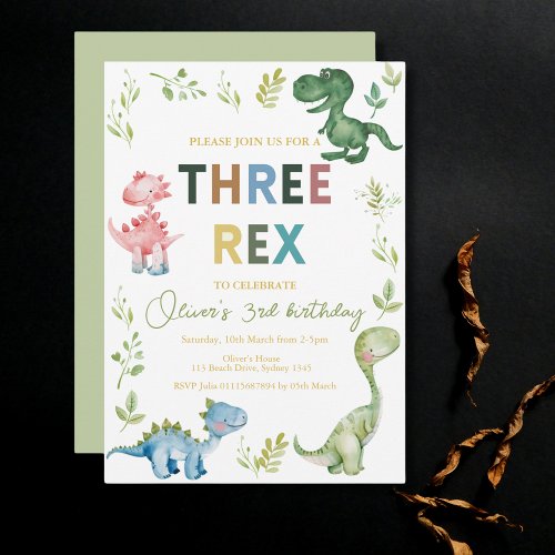 Three Rex third birthday party Invitation
