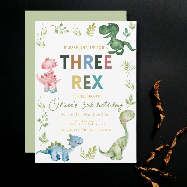 Three Rex third birthday party Invitation (Creator Uploaded)