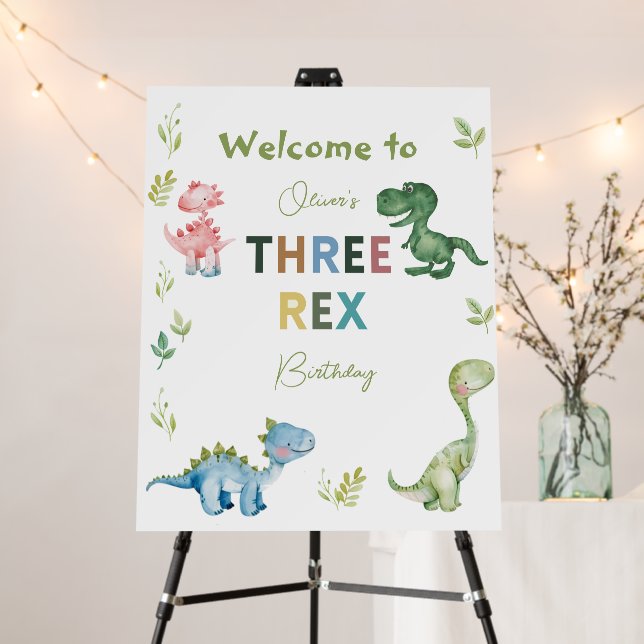 Three Rex third birthday party welcome Foam Board (In Situ (Stand))