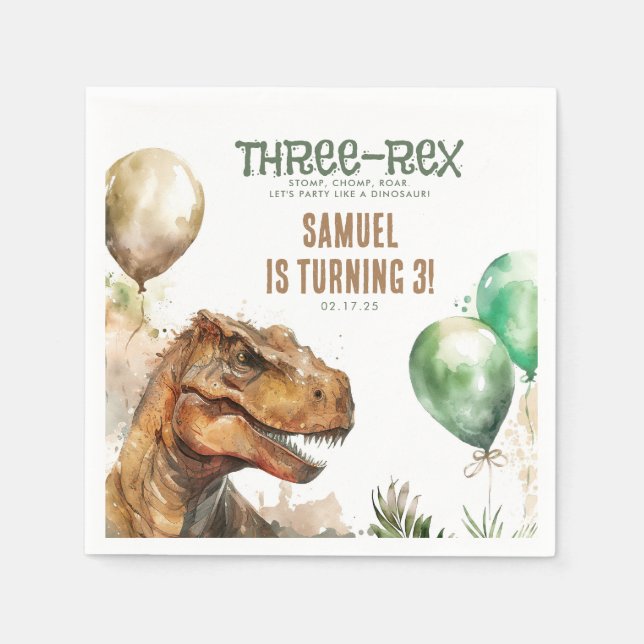 Three-Rex - Tyronasaurus Dinosaur Birthday Party Napkins (Front)