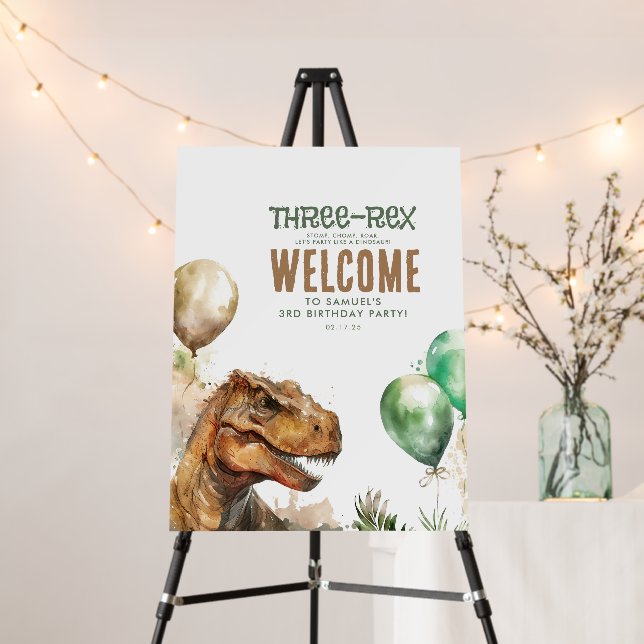 Three-Rex - Tyronasaurus Dinosaur Birthday Welcome Foam Board (In Situ (Stand))