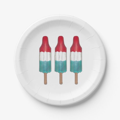 Three Rocket Pops July 4th Red White Blue Popsicle Paper Plates