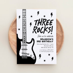 Three Rocks Guitar Rock and Roll 3rd Birthday Invitation