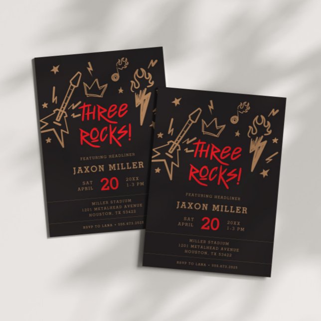 Three Rocks Kids' Metal Rock N Roll 3rd Birthday Invitation (Creator Uploaded)