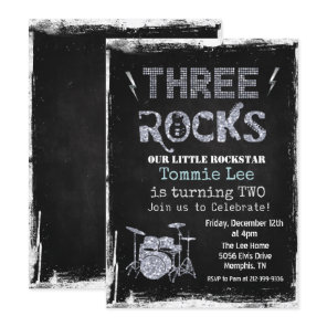 Three Rocks Rockstar Drum set 3rd Birthday  Invitation