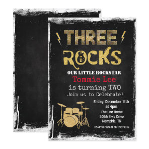 Three Rocks Rockstar Drum set 3rd Birthday  Invitation