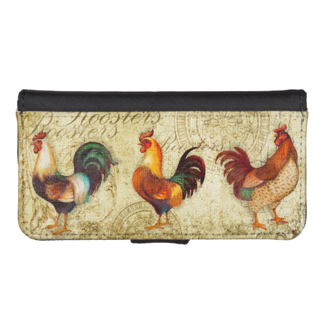 Three Roosters iPhone Wallet Case (Front (Horizontal))