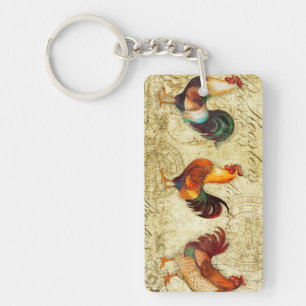 Three Roosters Keychain
