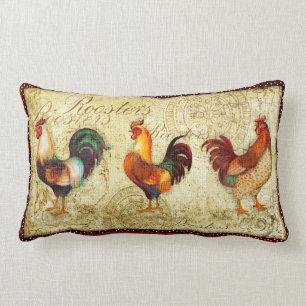 Three Roosters Lumbar Pillow